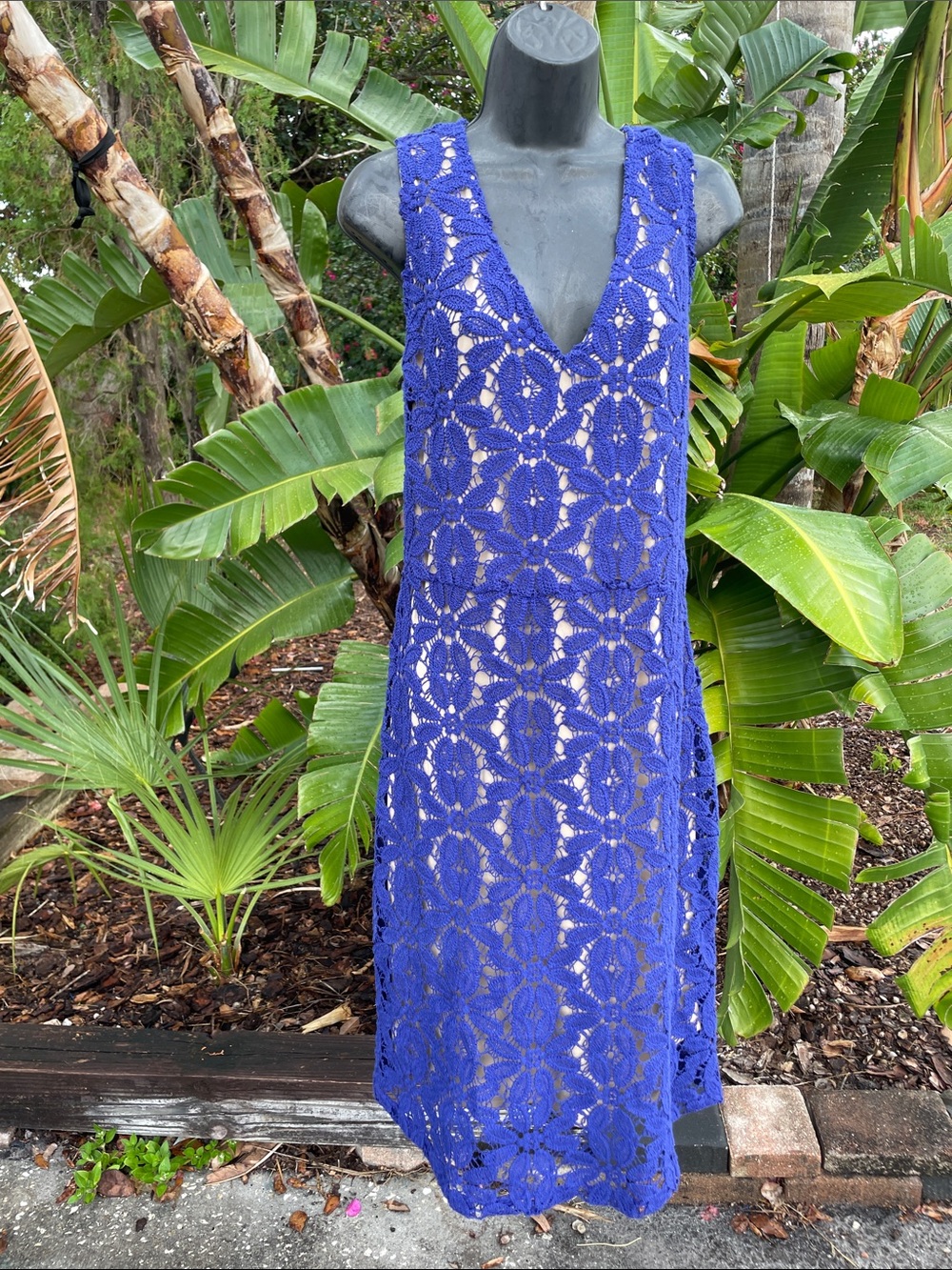 purple floral, crochet lace dress